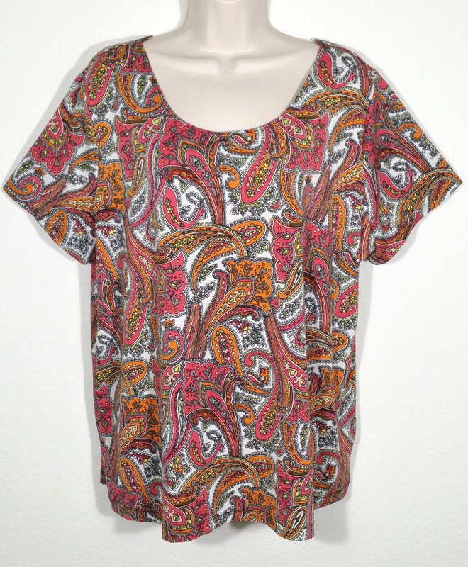 Elementz Women Plus Size 2X Top Blouse Stretch Relaxed Fit Short Sleeve Paisley