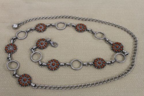 Women Boho Silver Antique Belt Style Brown Beads Metal Chains Hip Waist S M  - Afbeelding 1 van 10