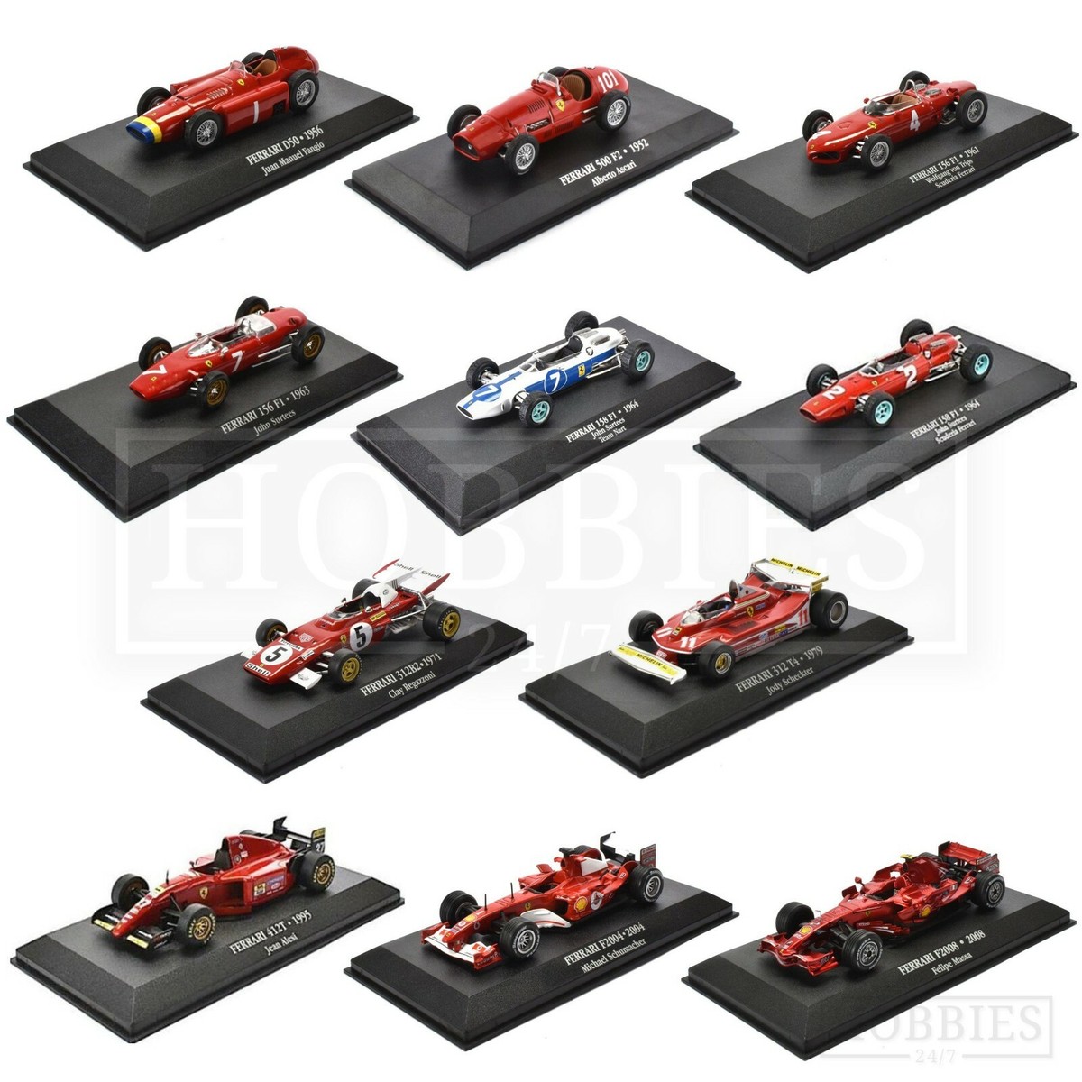 Ferrari F1ミニカーセット Ferrari F1 Cars 1/43 Scale Diecast Model Fangio Schumacher Massa