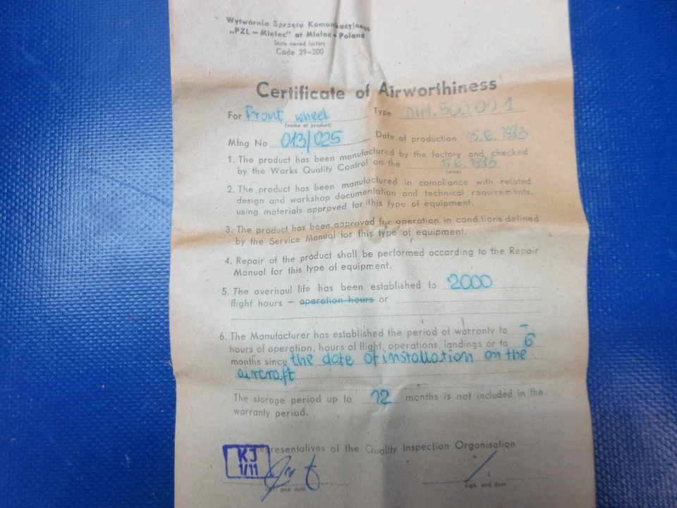 Rueda principal PZL-Mielec M-18 Dromader Kolo 800x260 P/N 141500001 NOS (0125-1501) Foto 2 de 4