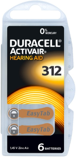 Piles d'aide auditive sans mercure Duracell 312 x60 cellules - Expire 2026 - Photo 1/1