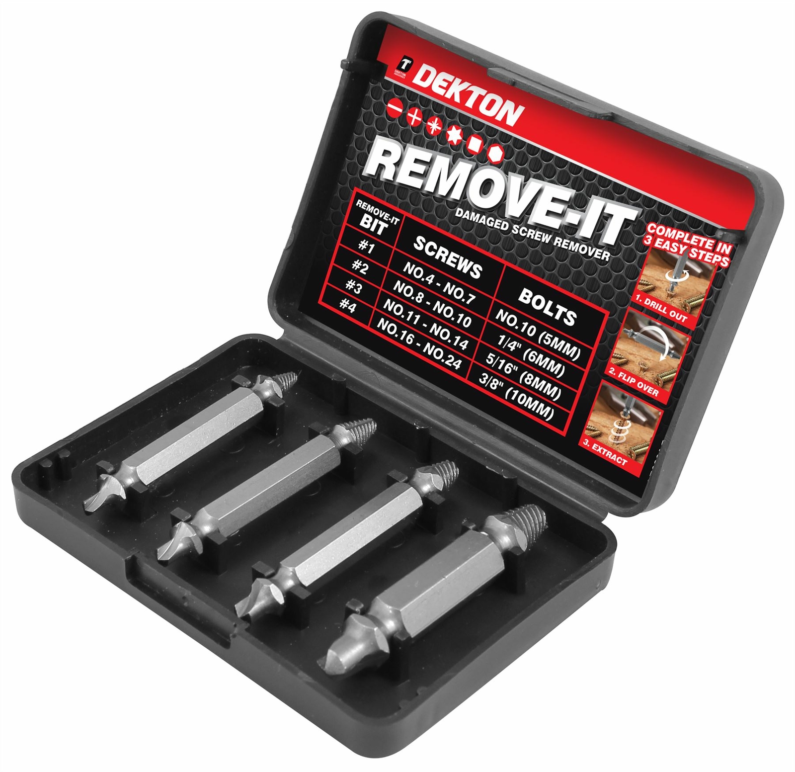 Dekton 4 Pc Damaged Screw Remover Extractor Bit Set Pro Grade For PH PZ Torx