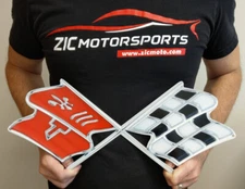 CORVETTE C2 Crossed Flags Steel Sign