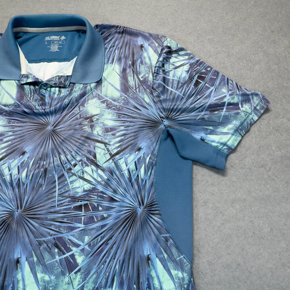 Reel Legend Shirt Adult Large Blue Geometric Polo Stretch Reel Tec Palm Fronds - Image 4 of 4