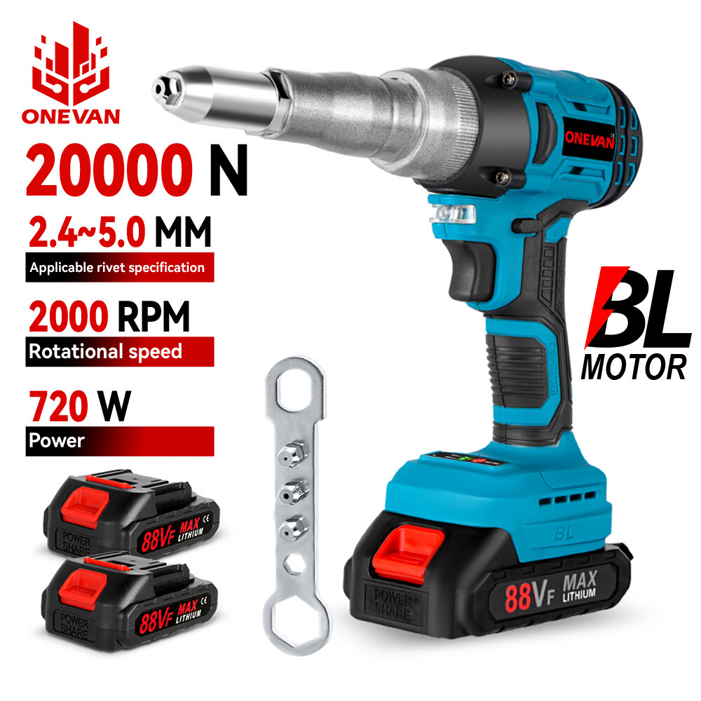 20000N Cordless Rivet Gun 18V Brushless Electric Rivet Gun with 2x Batteries Kit