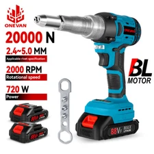 20000N Cordless Rivet Gun 18V Brushless Electric Rivet Gun with 2x Batteries Kit