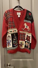 Vintage Christmas Heirloom Collectibles Red Button Down Hand Knit Cardigan, M