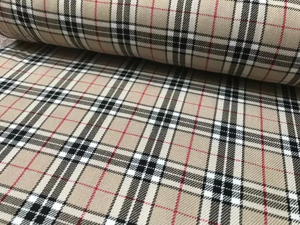 Tartan Beige CHECK burberry Plaid Craft Quilting Designer  Fabric 149cm wide - Image 3 of 3