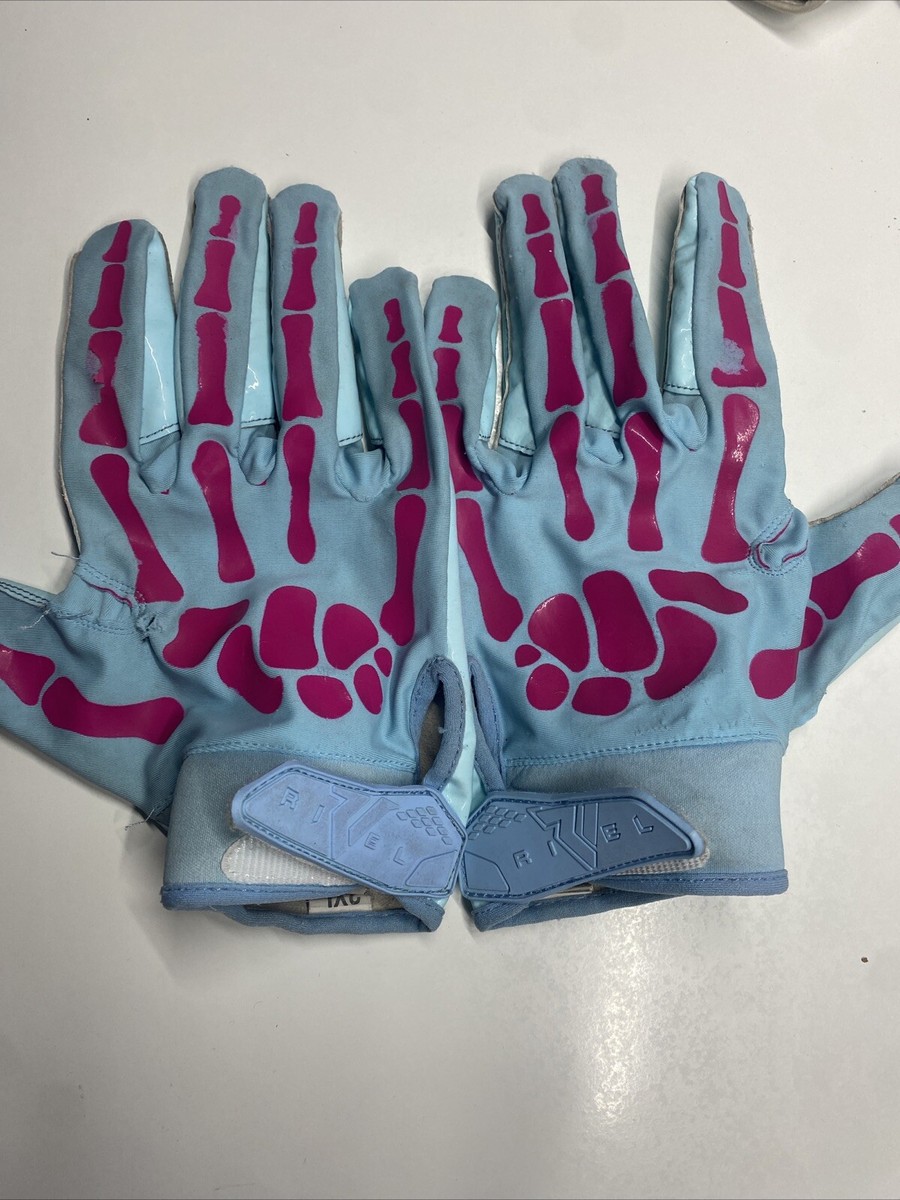 Rivel Reaper Bones Football Gloves Baby Blue Pink 3XL