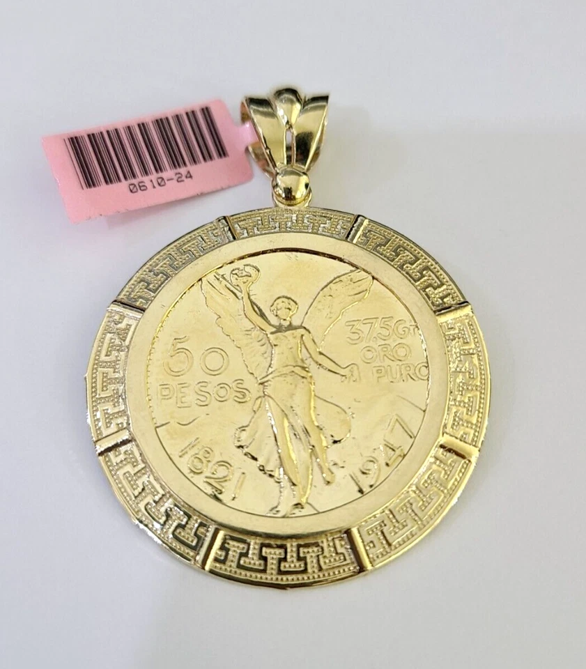 Moneda estilo centenario de oro amarillo de 14k real en bisel colgante de 50 pesos 1947 Foto 2 de 4