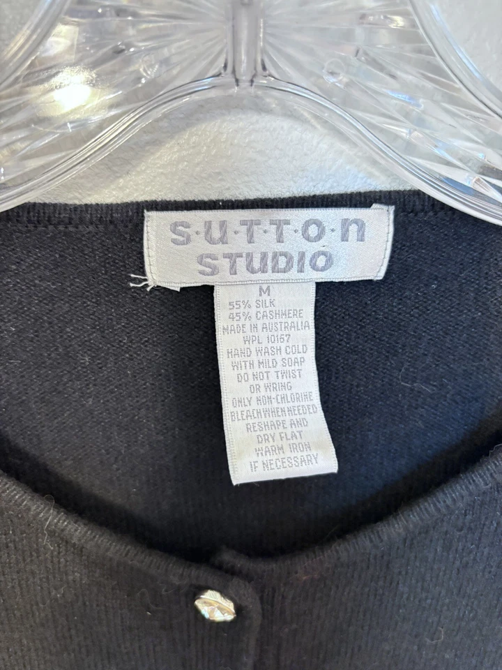 Sutton Studio Cashmere And Silk Black Cardigan With Crystal Buttons Size Medium - Image 2 of 4