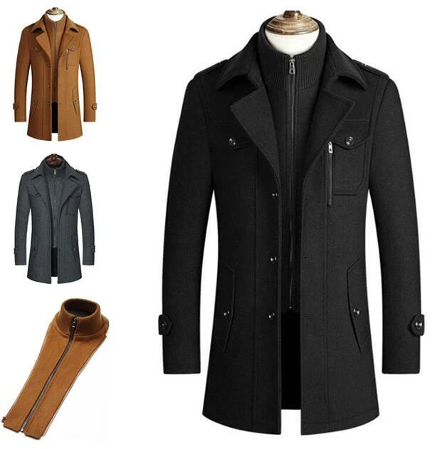 Abrigo cortavientos de mezcla de lana para hombre cuello alto botonadura única delgada Foto 2 de 4