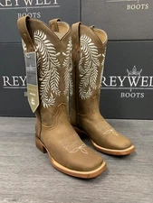 WOMEN'S WESTERN SQUARED TOE MARINA TAN COWGIRL BOOTS SMOOTH GENUINE LEATHER