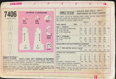 7406 Simplicity Children Sewing Pattern PANTDRESS PANTJUMPER Size