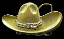 Southwest Cowboy Hat Western Brass Baron Buckle Vintage Belt Buckle