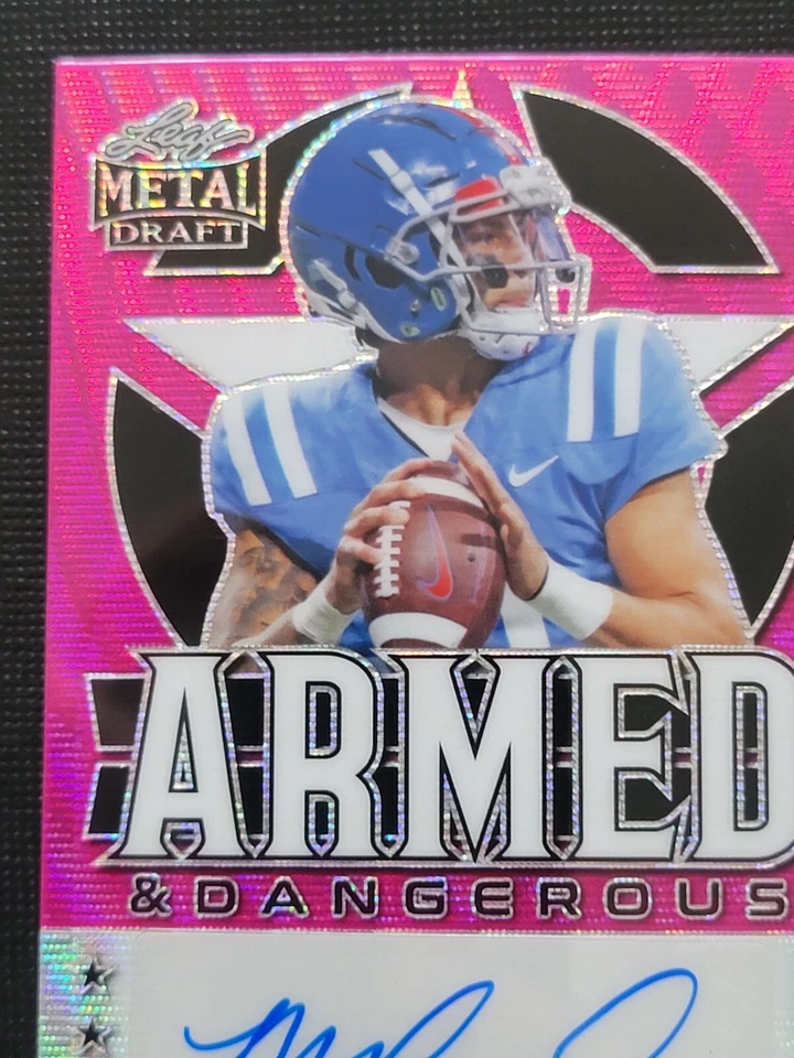 Matt Corral 2022 Leaf Metal Pink Wave Armed & Dangerous Auto 14/15 Football Card - Image 2 of 4