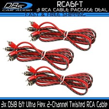 3x DS18 6 ft 2 Channel RCA Cable Shielded Twisted Audio Signal Interconnecter