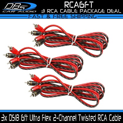 3x DS18 6 ft 2 Channel RCA Cable Shielded Twisted Audio Signal Interconnecter