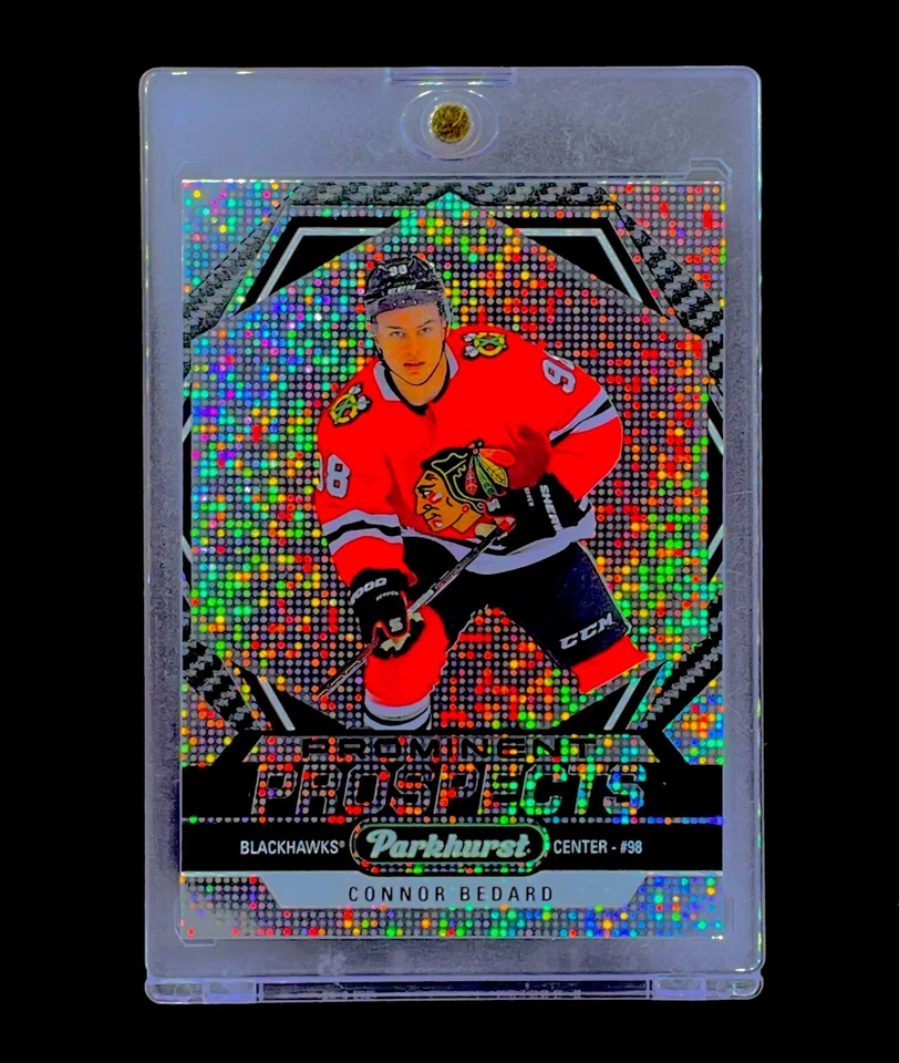 CONNOR BEDARD ROOKIE DISCO REFRACTOR SP Insert Rare Holo RC Card 2023-24 CHICAGO - Image 2 of 4