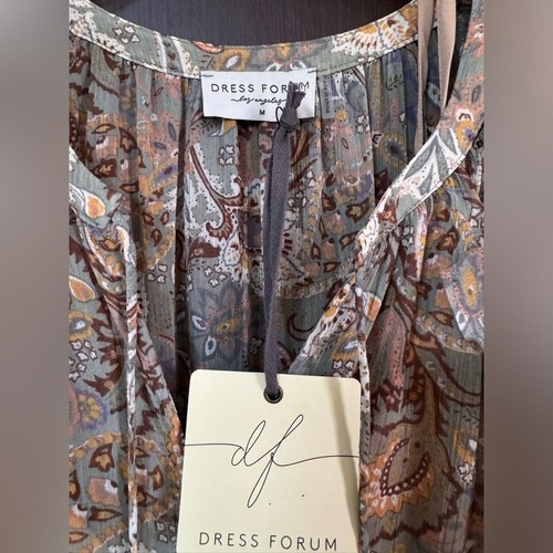 Dress Forum Women’s Dress Long Sleeve Paisley Lined Gray Tab Brown Fall Button M - Picture 3 of 8