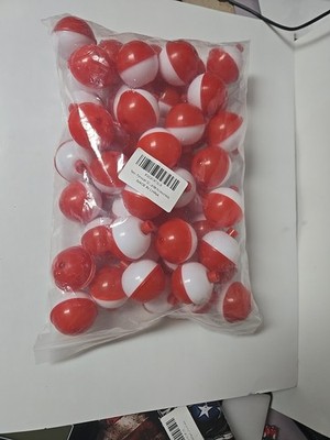 50 NEW FISHING BOBBERS SNAP-ON RED AND WHITE FLOATS 1/2'' DIAMETER - USA SELLER