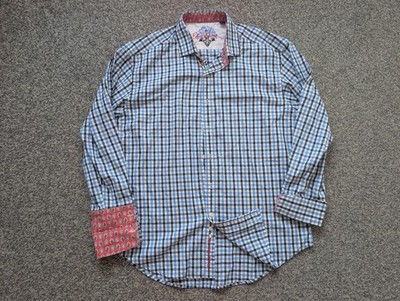 Robert Graham Hemd Herren Extra Large blau kariert Flip Manschette Seide Blume Knopf
