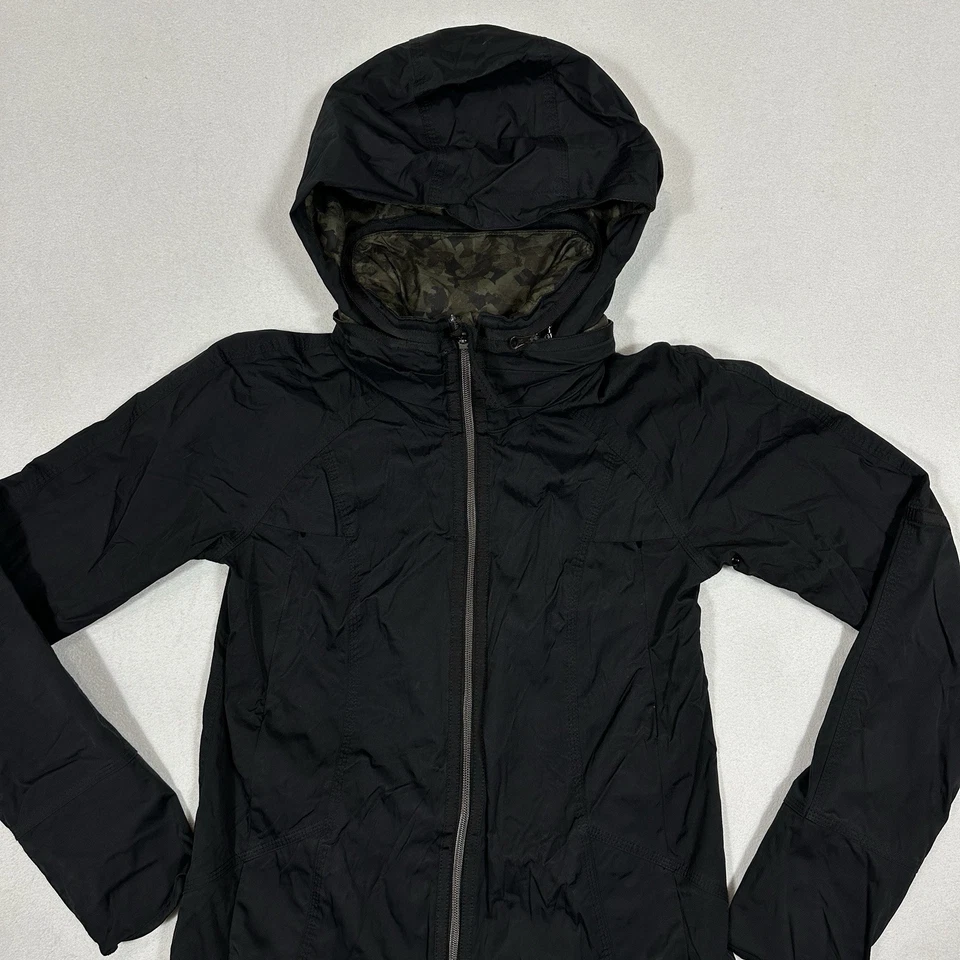 Abrigo Chaqueta de Lluvia Lululemon Fo Dizzle Para Mujer’s 4 Negro Camuflaje Forrado Empacable Capucha Foto 3 de 4