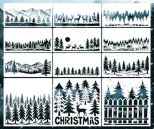 12 Pcs Large Christmas Window Stencils, Reusable 6x12 inches, 12x12 inches 
