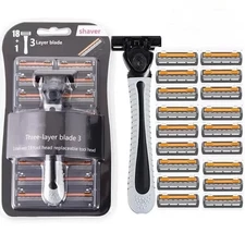 Men & Women Reusable Razor 3-Layer Shaver with 18 Replacement Blades