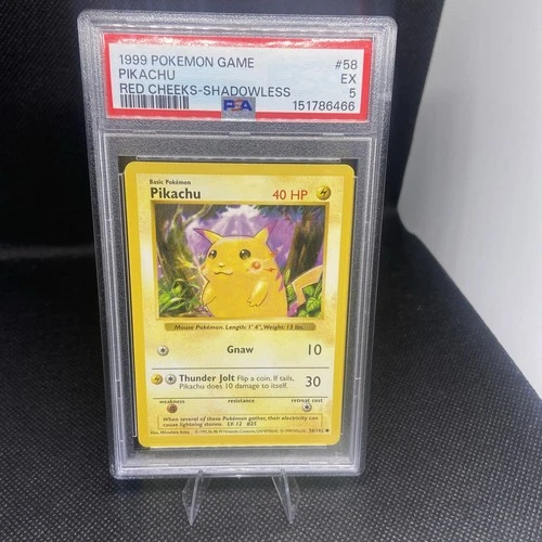 1999 Pokemon 1st Edition Shadowless Red Cheeks Pikachu #58 PSA 5