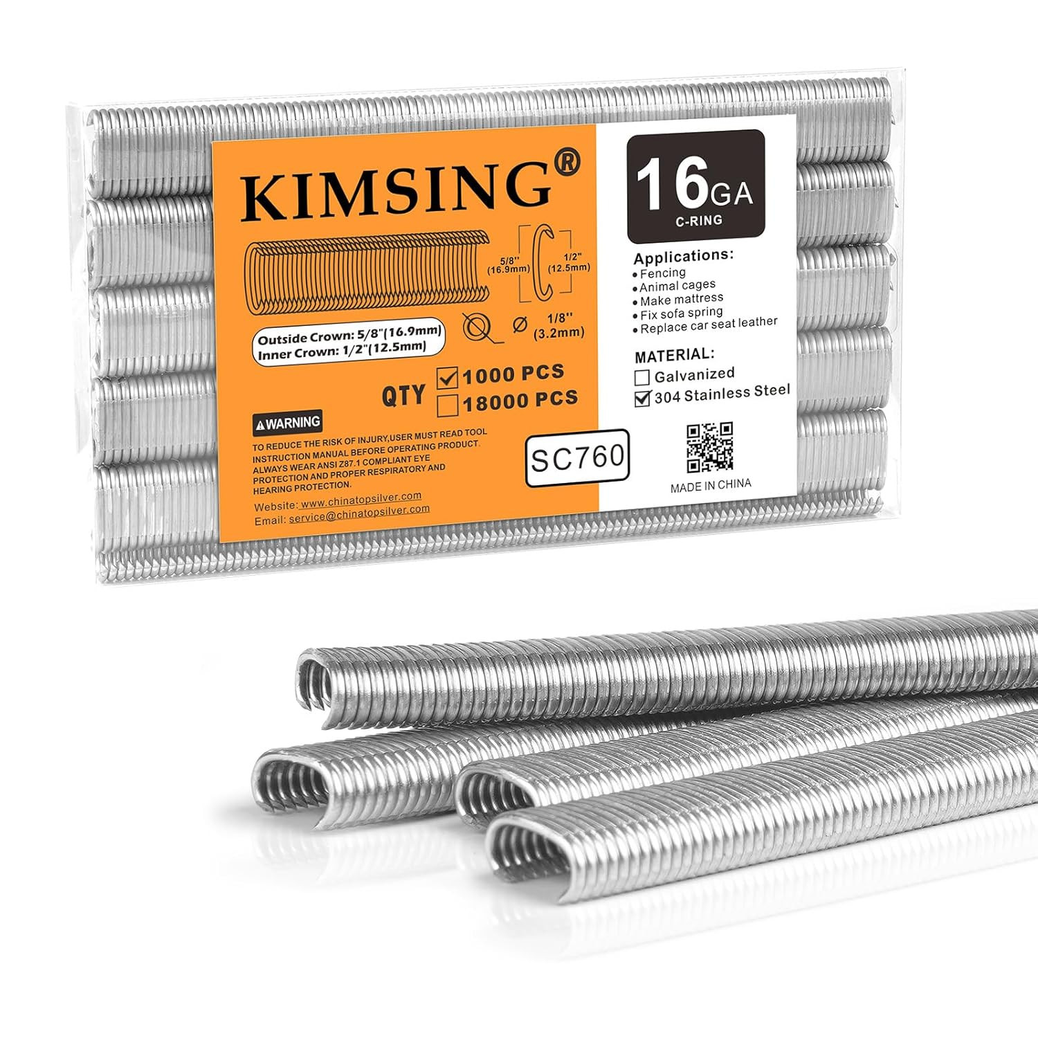 Kimsing SC760 16 Gauge 5/8 '' Crown in Acciaio Inox C Ring C, Anelli Di Maiale,