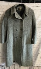 Elegant Fashions Vintage Gray Herringbone 100% Wool Double Breasted Long Coat L?