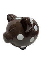 Brown Piggy Coin Bank Elegant Baby Blue Polka Dots Nursery Money Boy Girl Gift