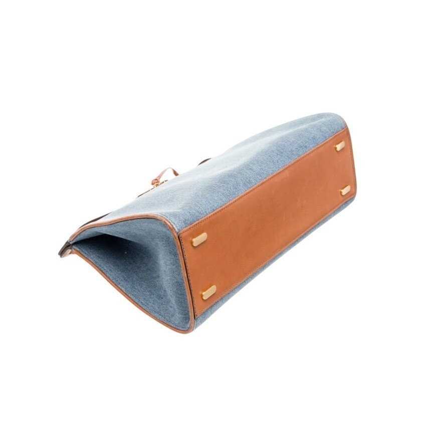 Tory Burch Lee Radziwill Denim Tan Leather Top Handle Bag