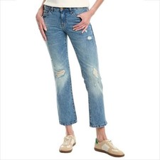 Cabi Malibu Beach club slim straight jeans mid-rise distressed ankle blue new 6