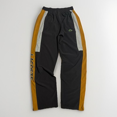 Lacoste Track Pants Gray Yellow Side Stripe Spell Out Zip Pockets M