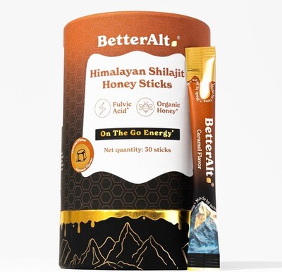 Better Alt Pure Himalayan Shilajit Caramel Honey Sticks Organic - 30 Sticks