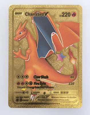 Pokémon Charizard V 220hp Gold Foil Fan Art Collector Card TCG | eBay