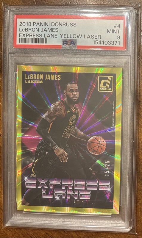 2018-19 Donruss Express Lane LeBron James #4 Holo Yellow Laser /25 *PSA 9* No 10