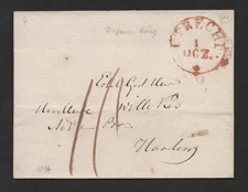 NETHERLANDS 1830s T.RECHT IN RED ON FOLDED LETTER WITH RED RECEIVING SEAL
