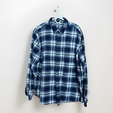 Eddie Bauer Flannel Shirt Mens XL Blue Plaid Button Down Relaxed Fit Casual