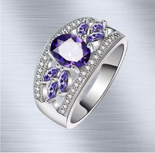 Amethyst 925 Sterling Silver Female Ring Flower Shaped Size 7 8 9 Free Ship USA