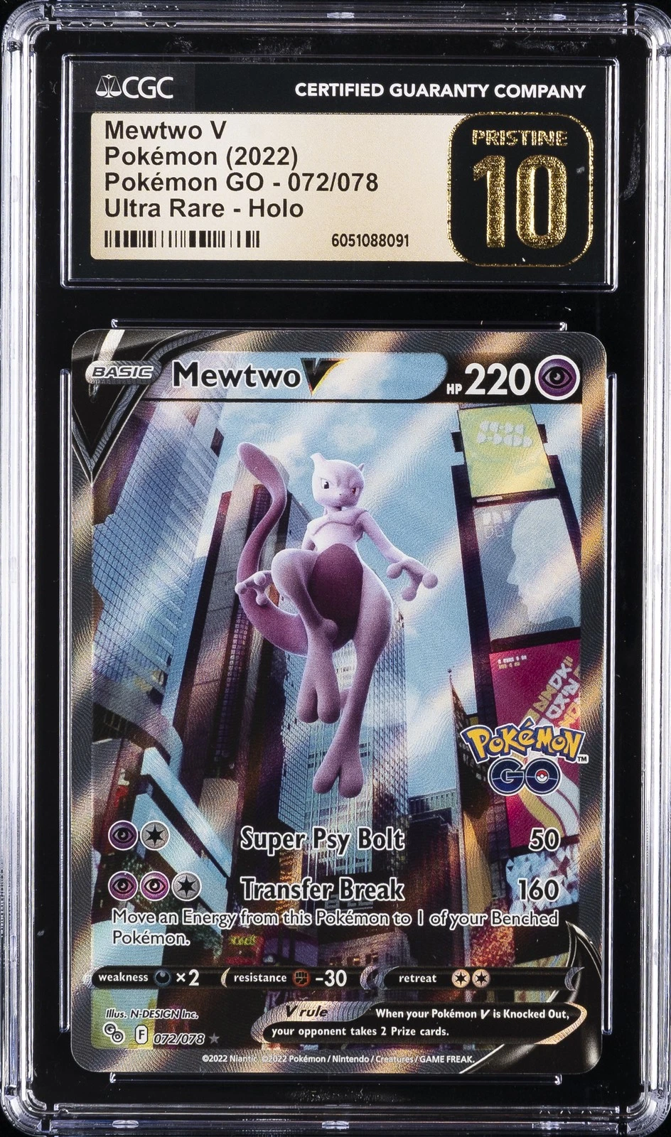 2022 POKEMON GO ULTRA RARE HOLO #072 MEWTWO V CGC 10 PRISTINE