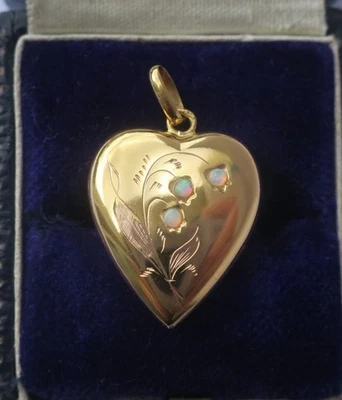 Pendentif Art Nouveau Cœur Muguet Opales et or 18 carats - France Amour Bonheur - Bild 1 von 4