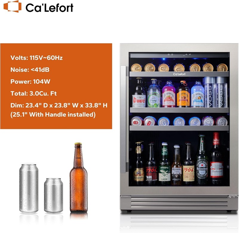 Ca'Lefort Beverage Refrigerator 24" For Soda,Beer,Cola Fridge 34°F-54°F Home/Bar