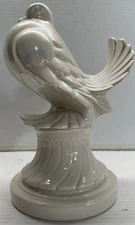 Vintage Ceramic Dove On Pedestal W/ Clear Metallic Glaze - Used Some Small Chips