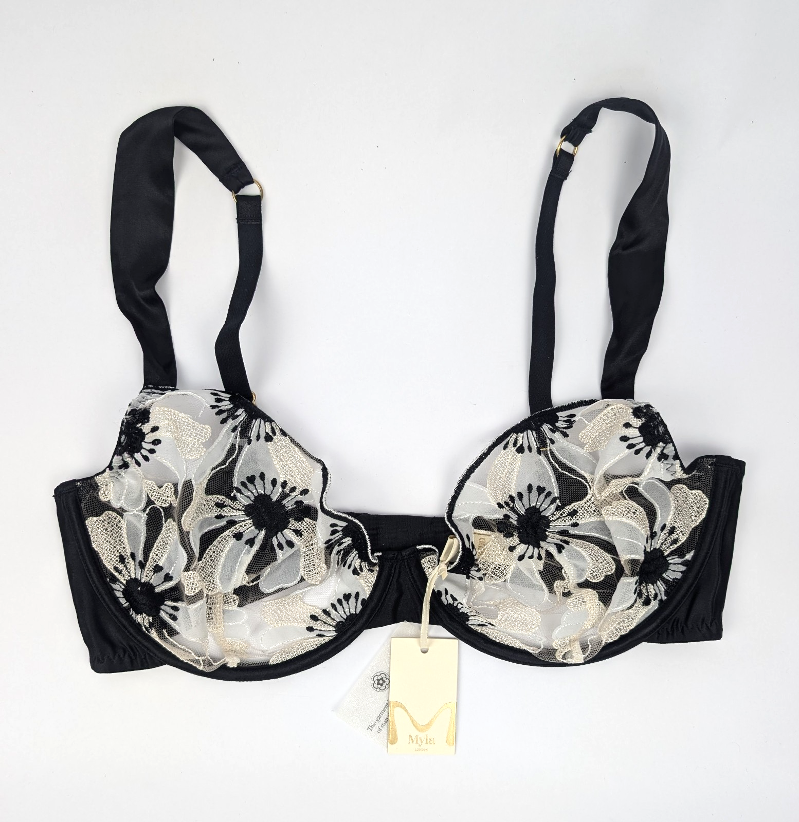 BNWT Myla London Winchester Road Black & Cream Silk Blend Lace Bra 34DD RRP £145