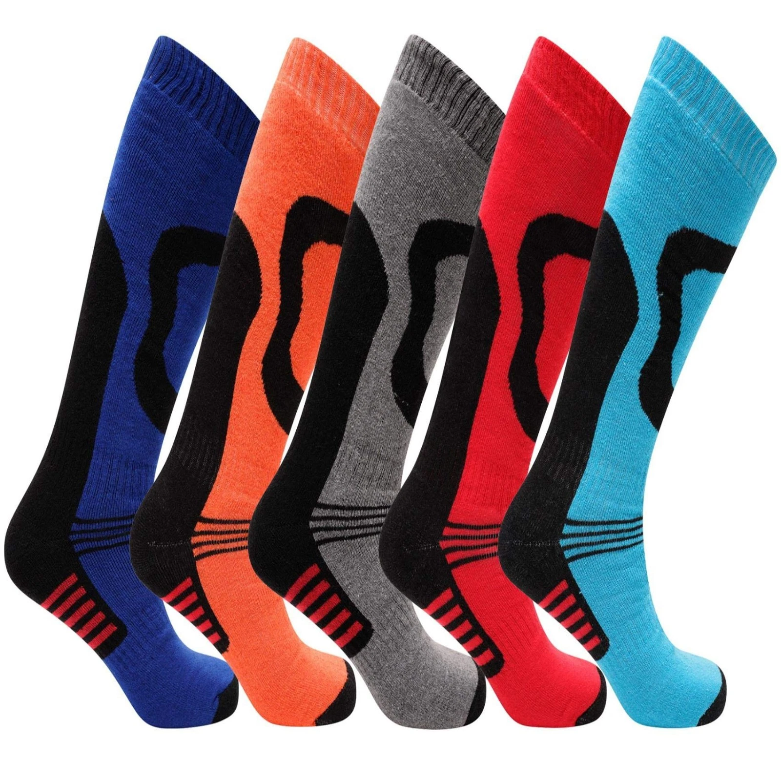 5 Pairs Mens High Performance Thermal Ski Socks Multicoloured Mens UK Size 6-11