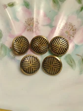 Vintage Lot of 5 Superior Quality Brass Shank Buttons Geometric Style Round 1/2"