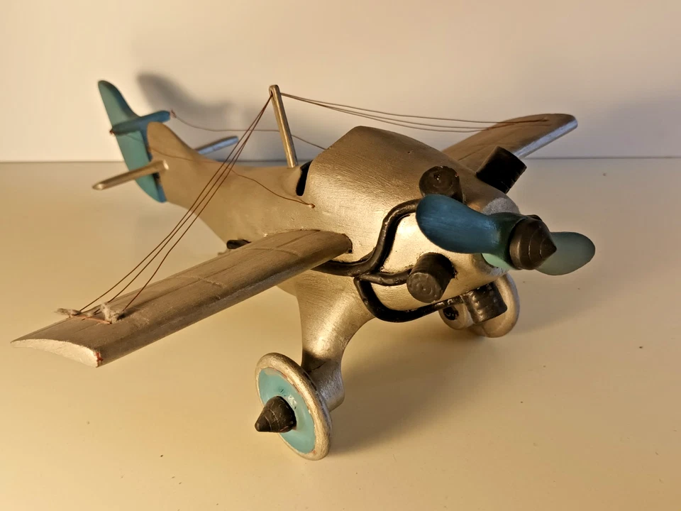 MODELLO IN LEGNO DI AEREO ITALIANO MONOPLANO A ELICA ANNI '30 - 28X24X10 cm - Immagine 3 di 4